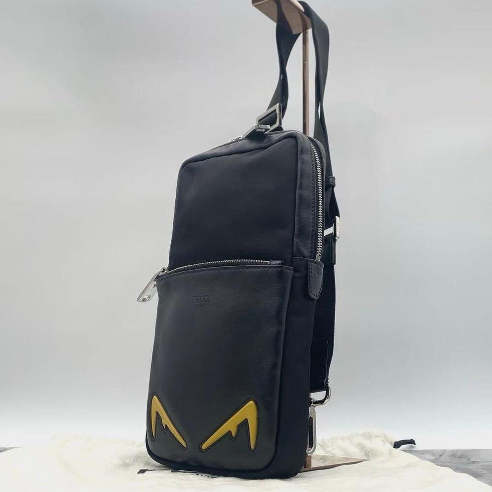 FENDI Monster Bugs Body Bag Black Leather Crossbody